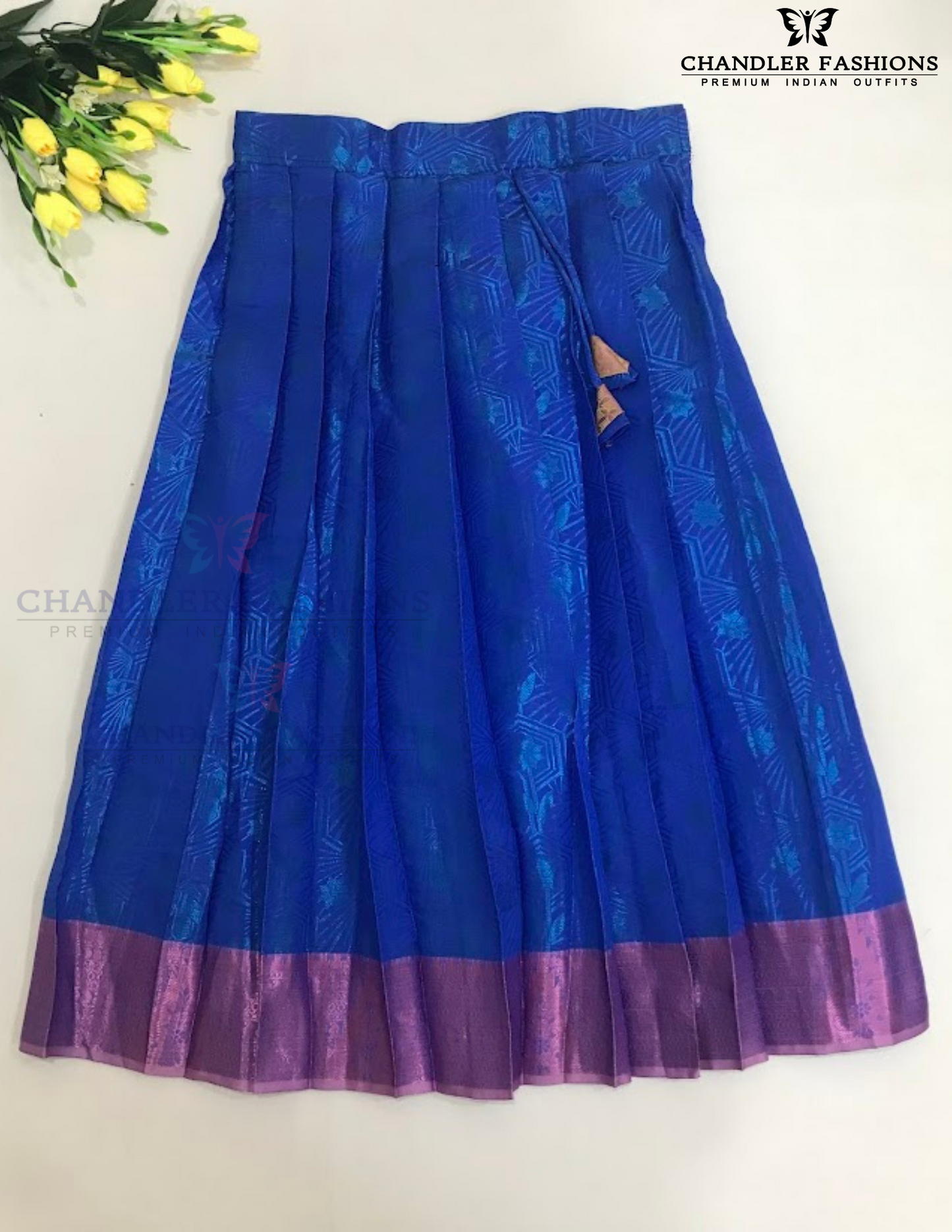 Attractive Pink And Blue Color Zari Work With Silk Langa set In Yuma