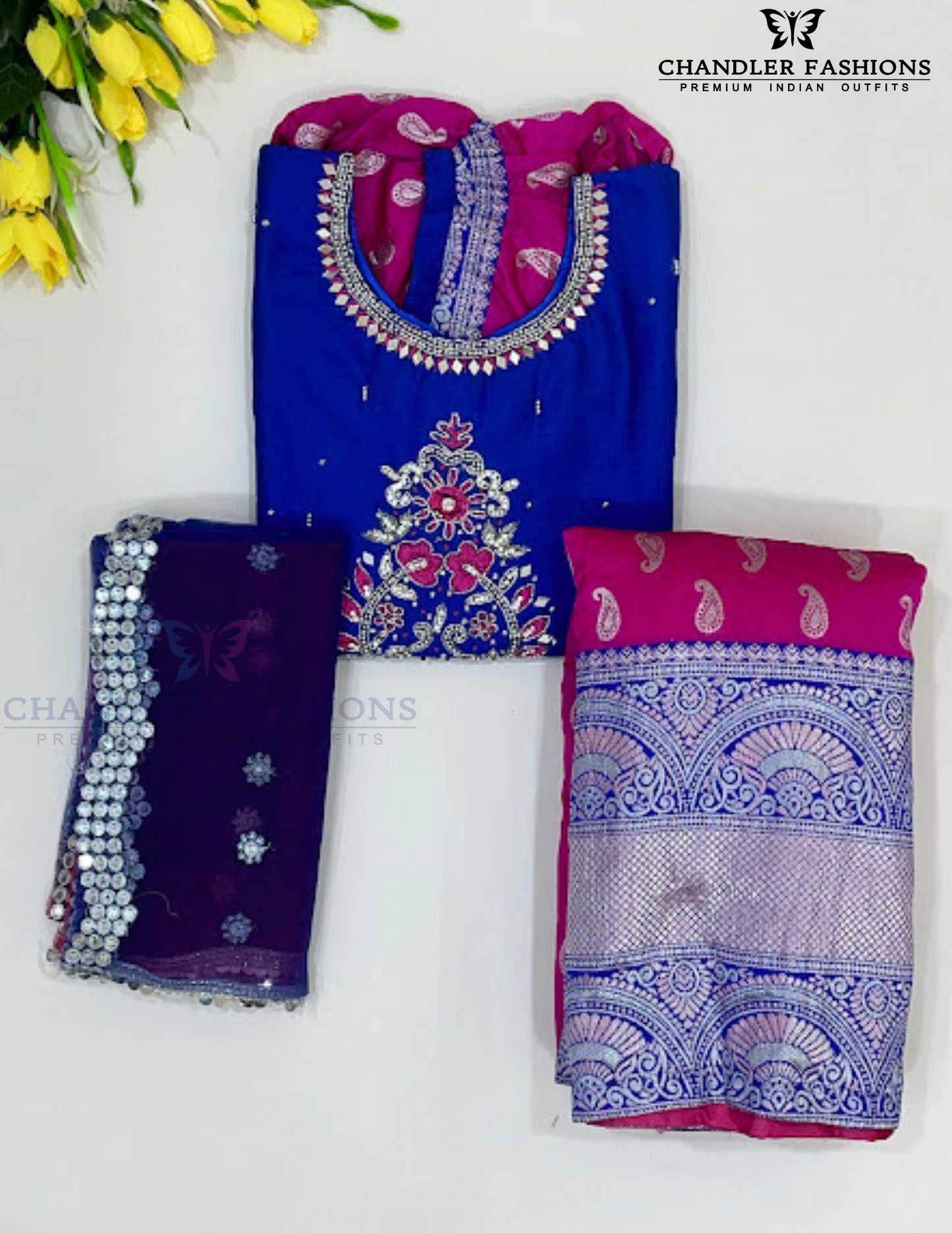 Blue And Pink Color Georgette With Embroidery And Mirror Work In USA
