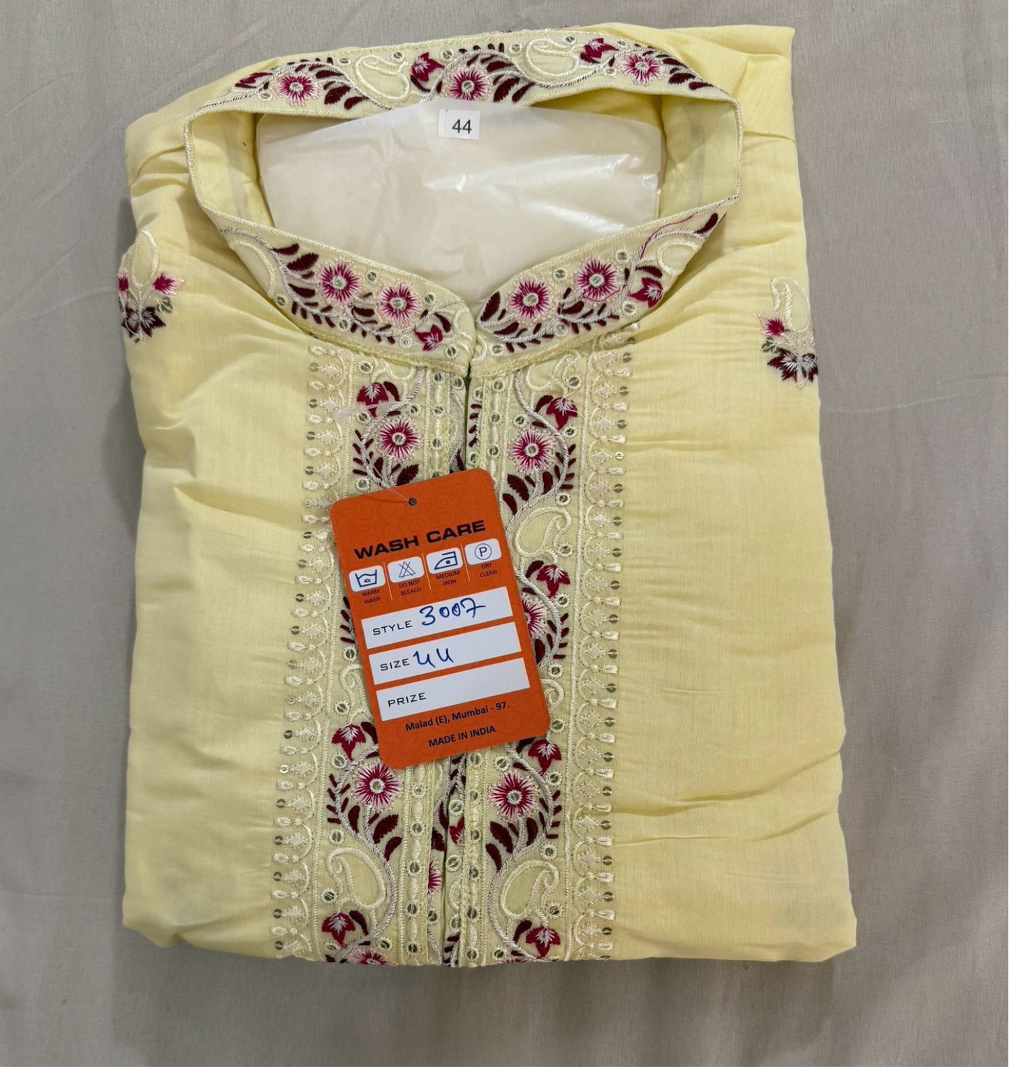Elegant Light Yellow Color With Cotton Embroidery Work Kurta Suits For Men