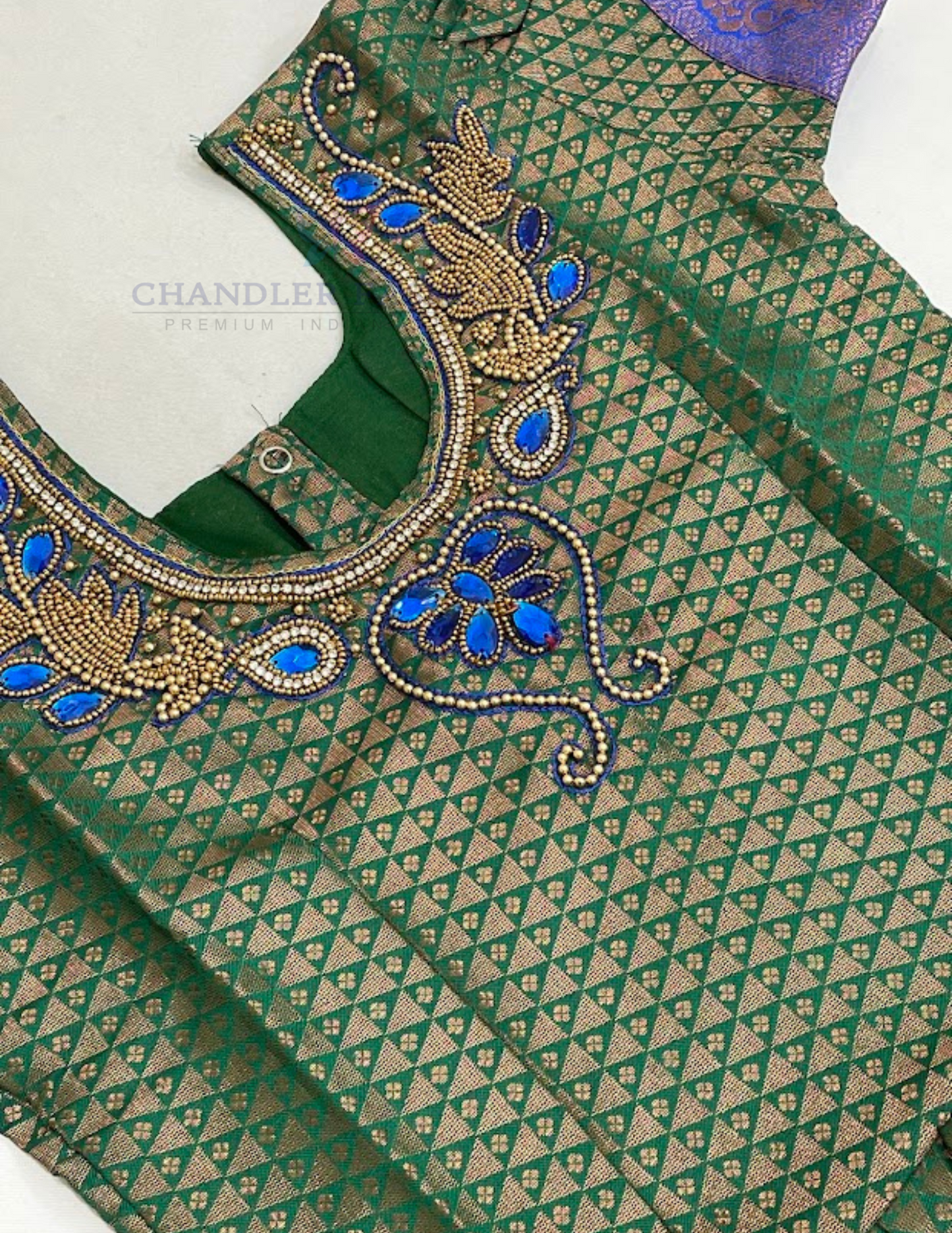 Green And Blue Color Stone Work With Silk Langa set In Suncity