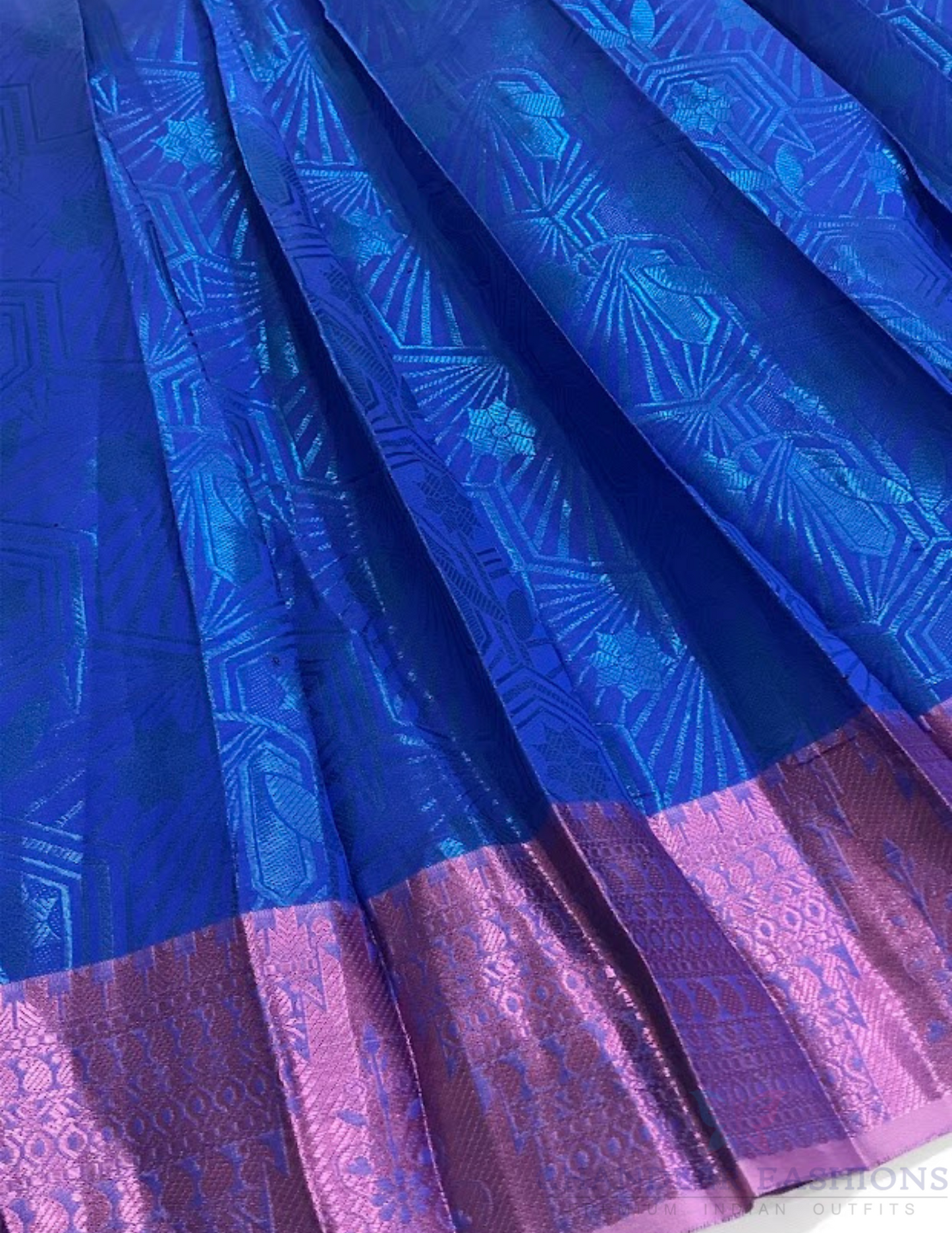 Pink And Blue Color Zari Work With Silk Langa set In Surprise