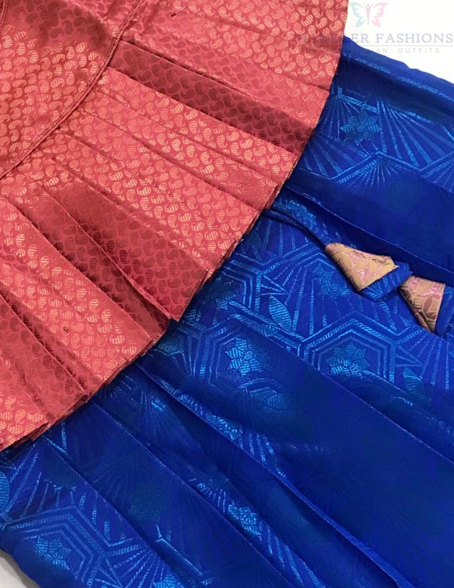 Pink And Blue Color Zari Work With Silk Langa set In Chandler