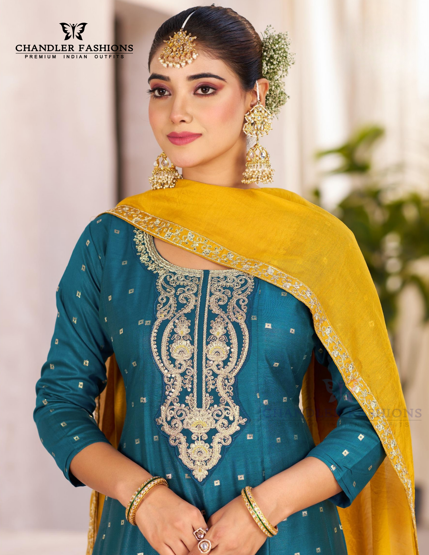 Attractive Teal Blue Color Chanderi Silk Salwar Suits With Embroidery Work For Women Near Me