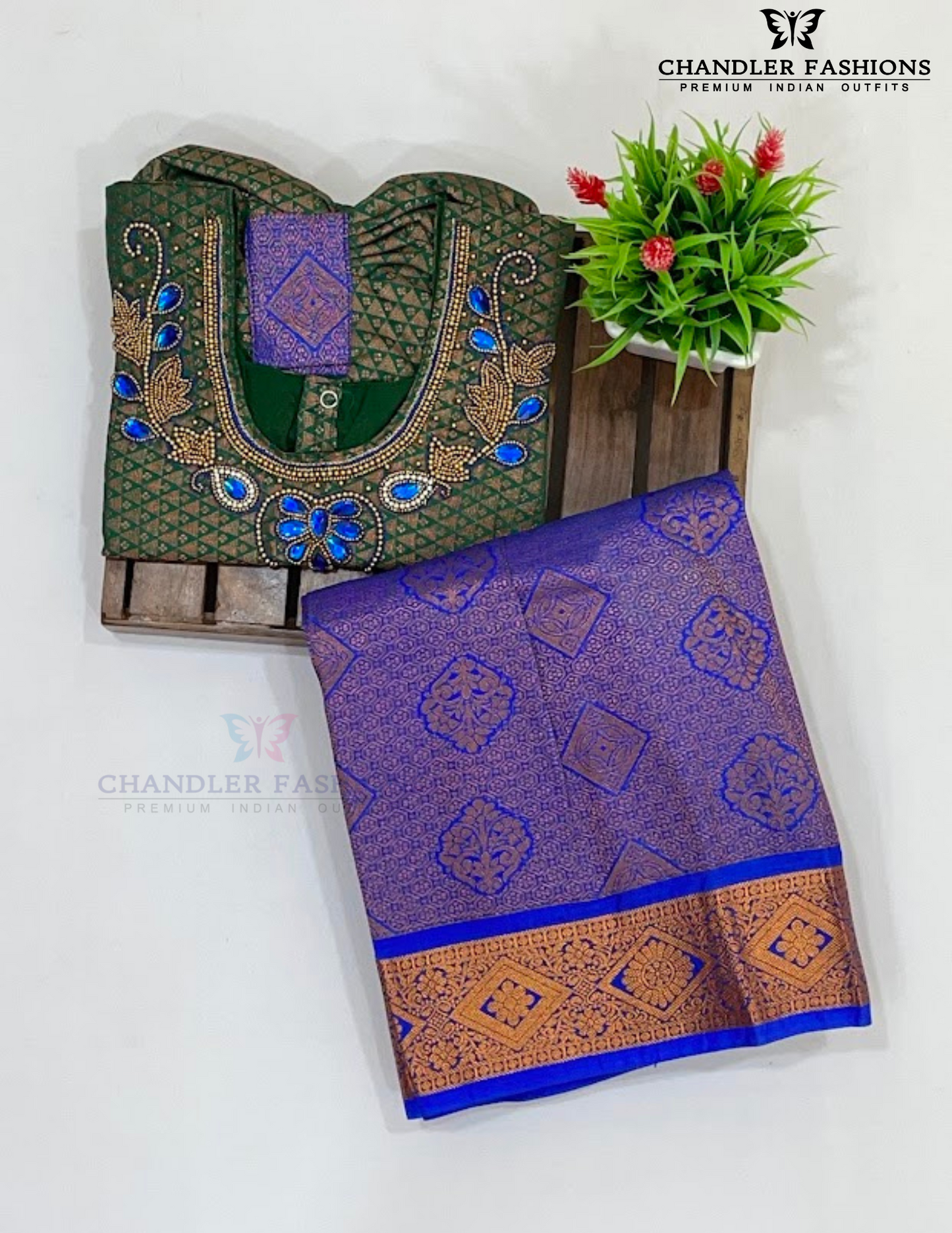 Beautiful Green And Blue Color Stone Work With Silk Langa set In USA
