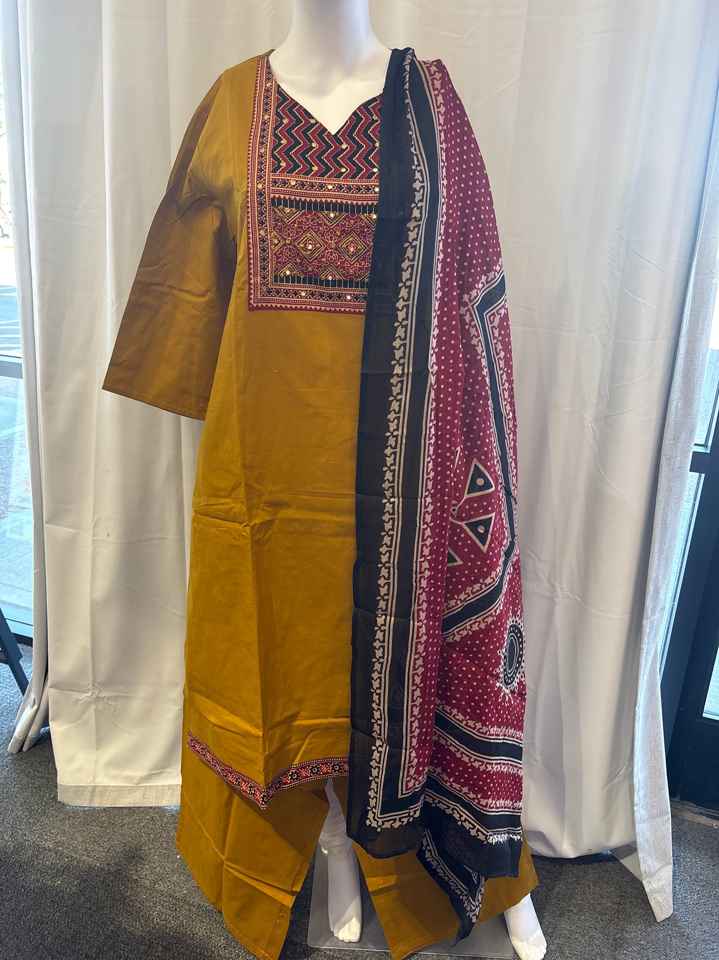 Amazing Mustard Yellow Color Cotton With Printed Work Salwar Suits With Dupatta