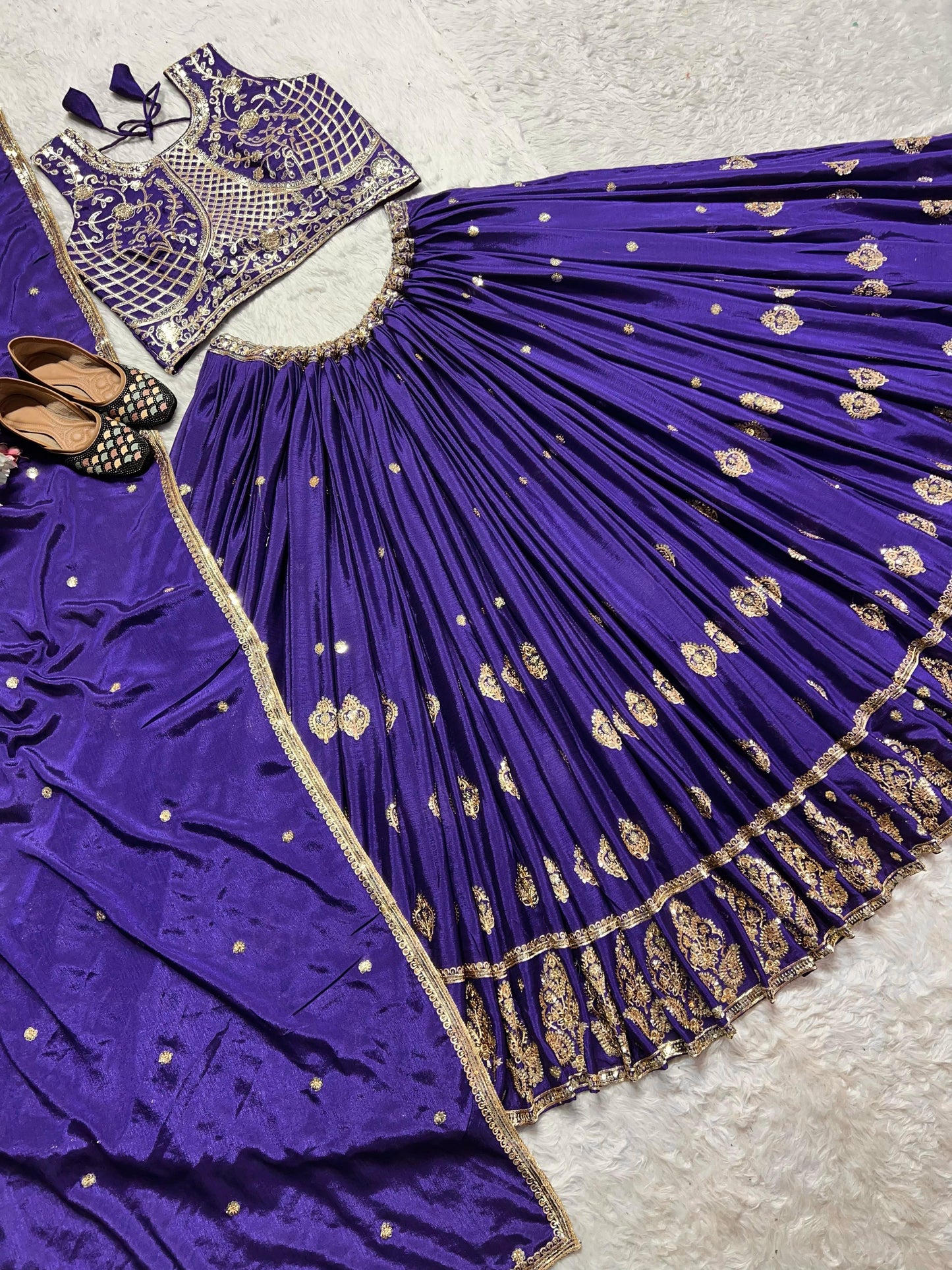 Dazzling Chinon Silk Embroidery Lehenga Choli With Dupatta In Mesa