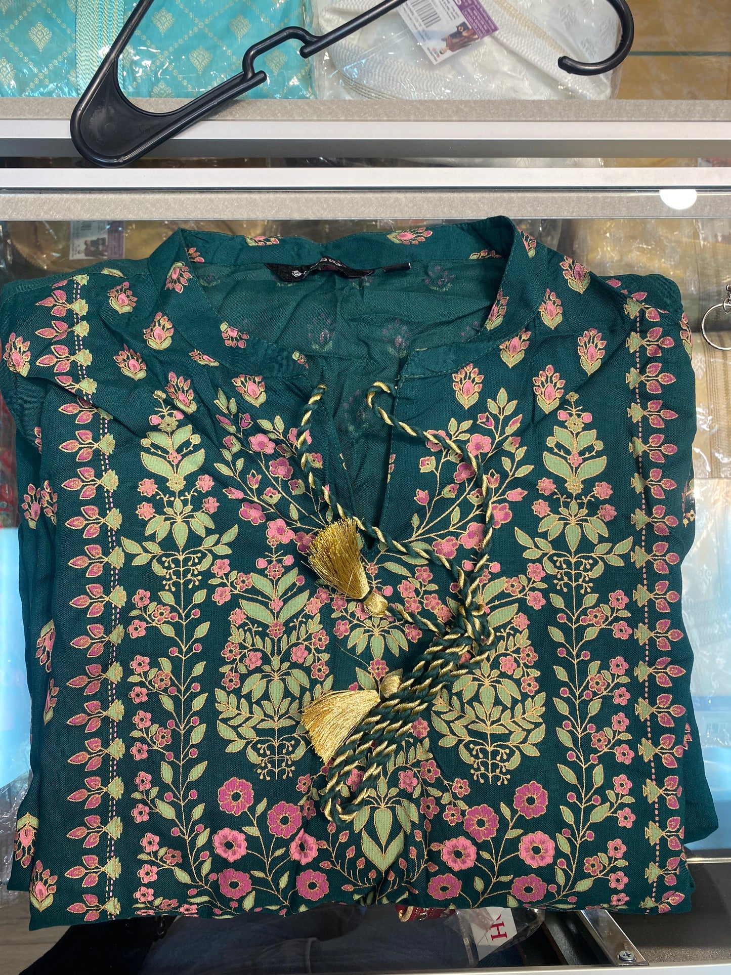Amazing dark green color work kurti for women