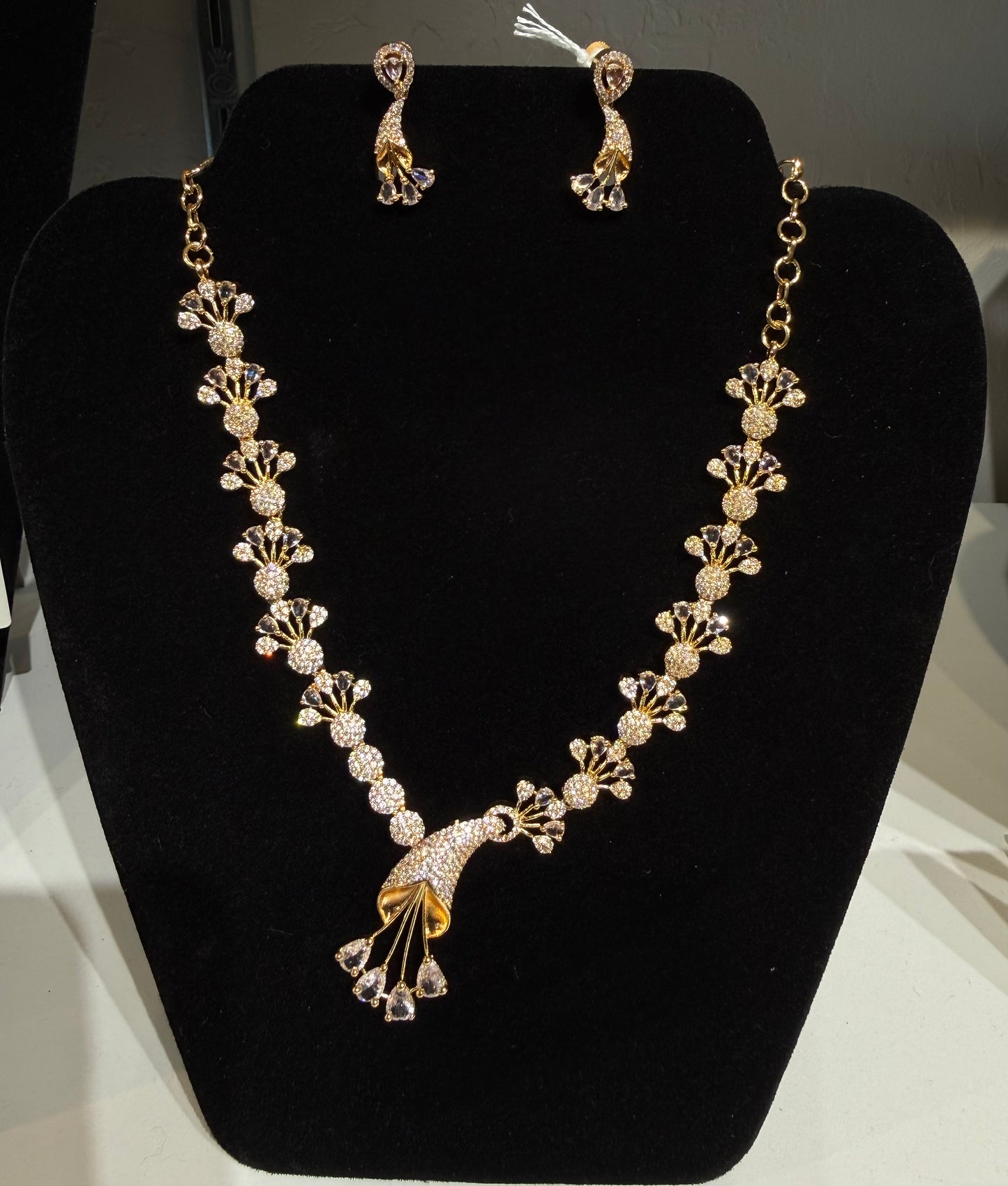 Attractive White Stones Gold Plated Necklace with Earrings For Women