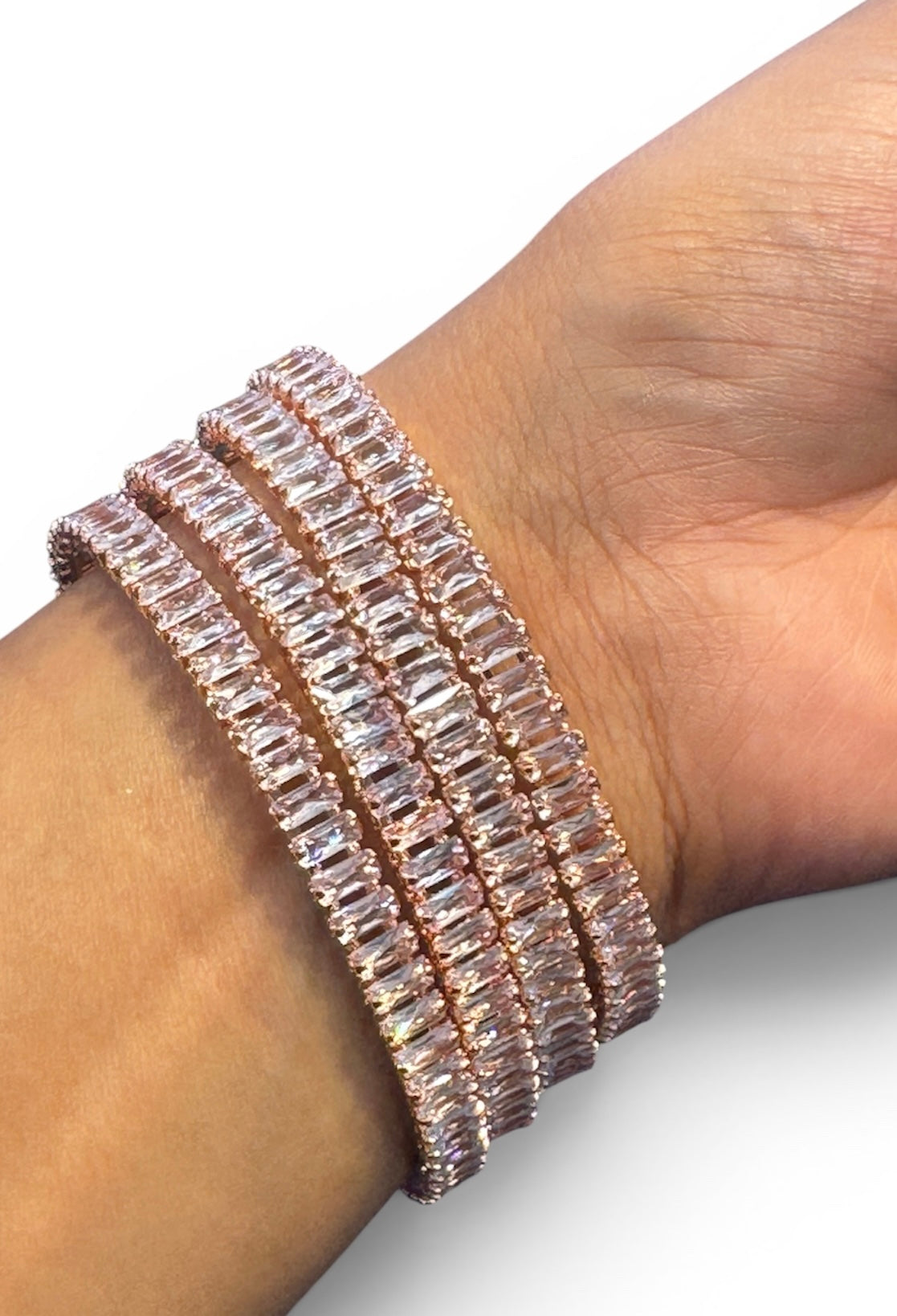 Pretty Rose Gold Plated Bangles With White Stones