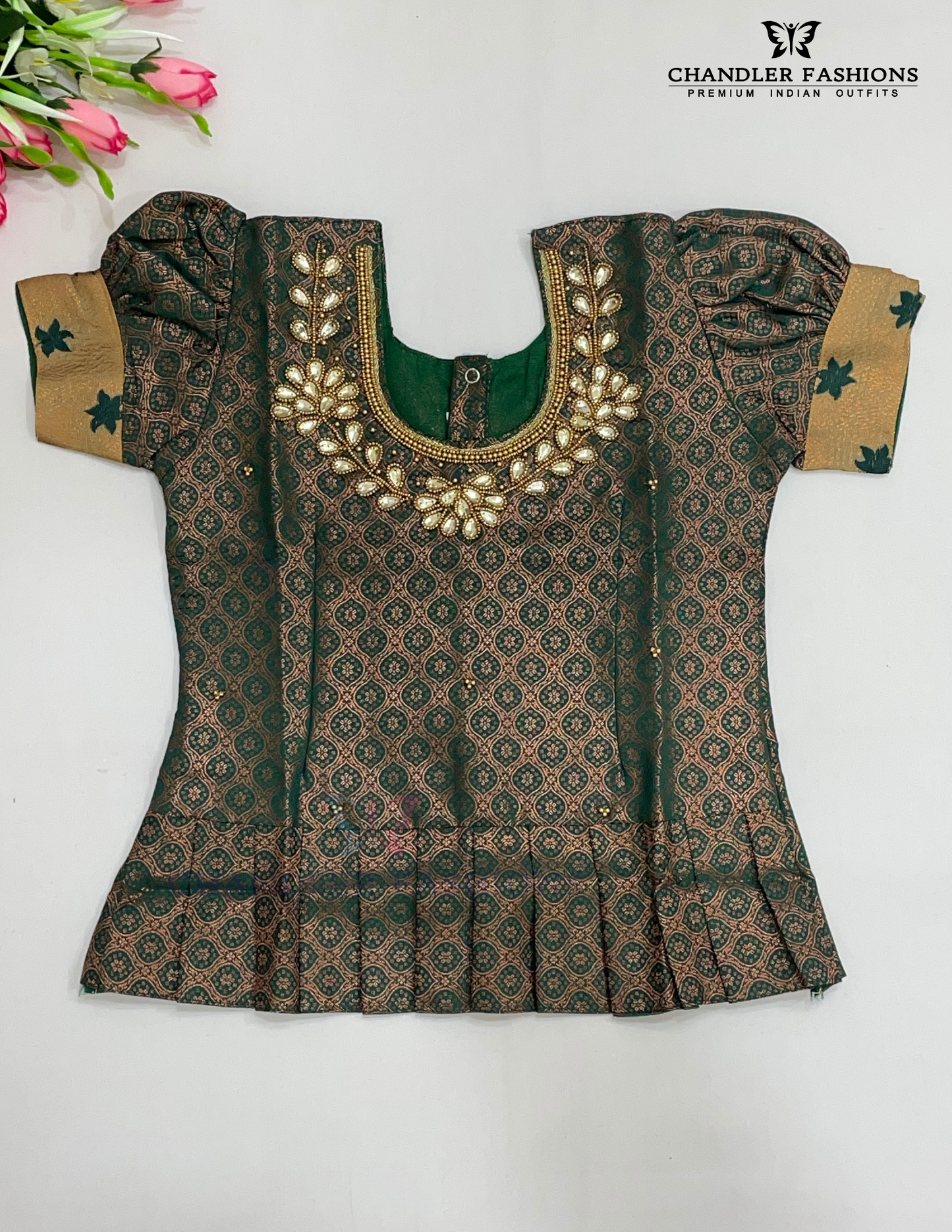 Green And Yellow Color Silk Langa Set With Stone Work In Chandler