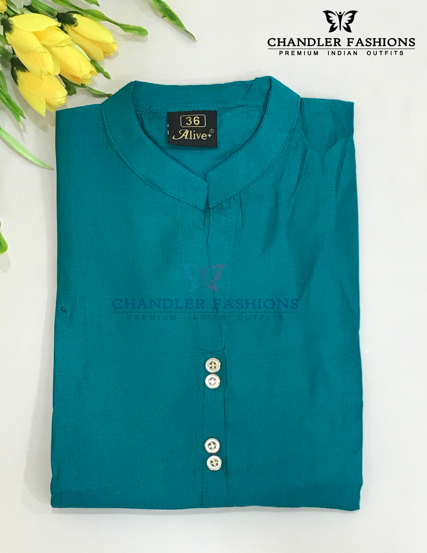 Rama Green Color Self Design Cotton Kurti Near Me