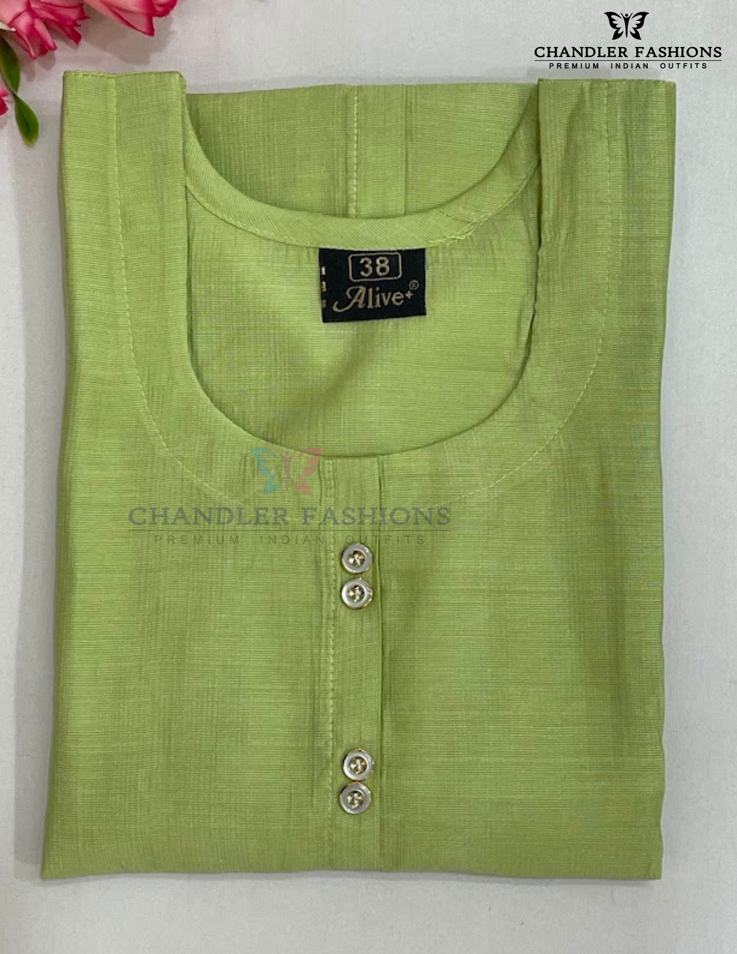 Green Color Cotton With Self Design Kurti For Girls In USA