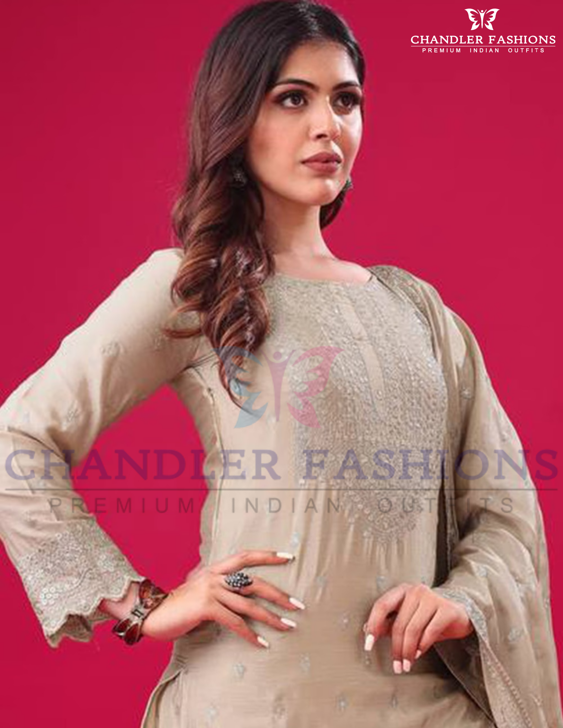 Elegant Beige Color Chinon Silk With Sharara Suits in Phoenix