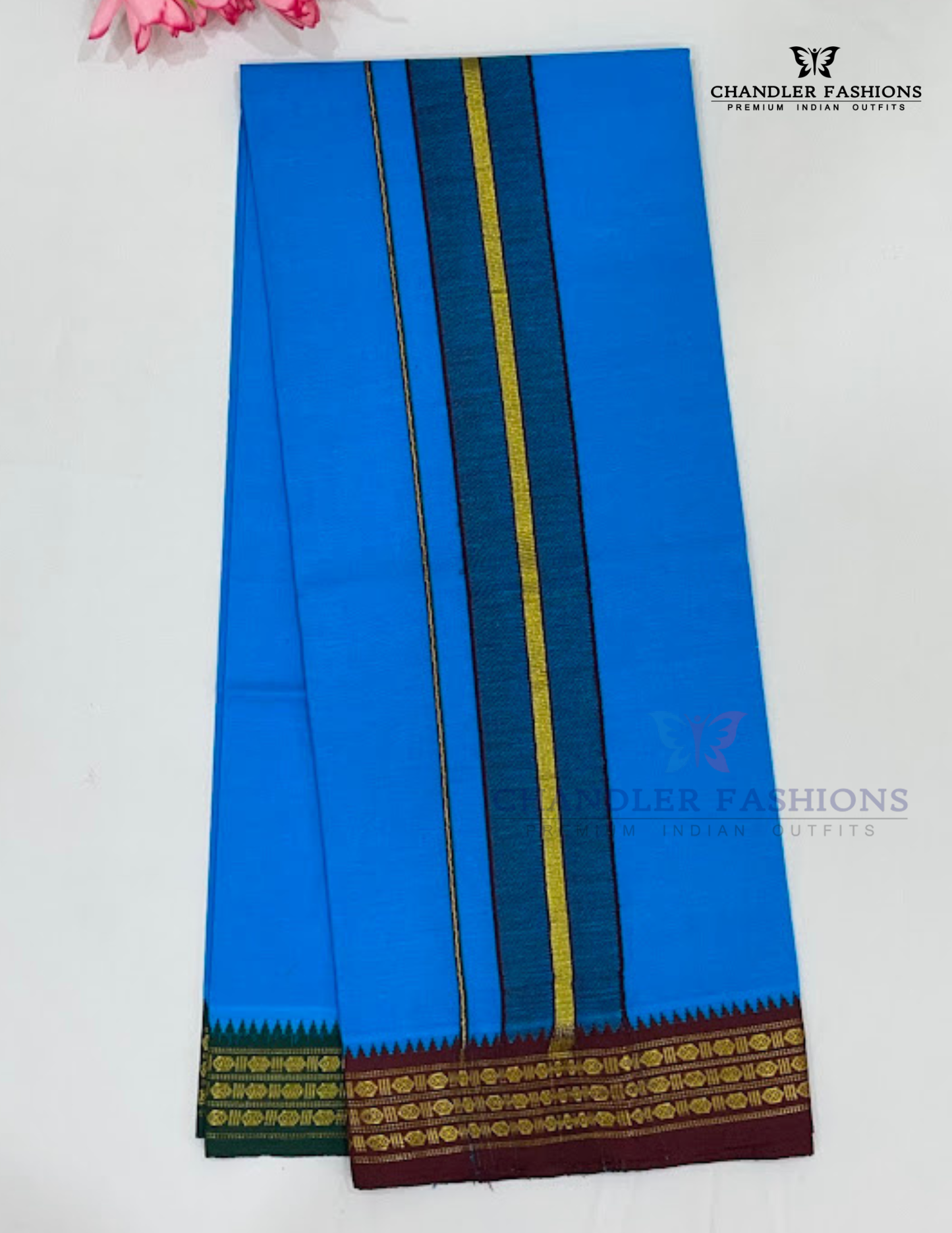 Blue Color Cotton Dhoti With Zari Border Near Me