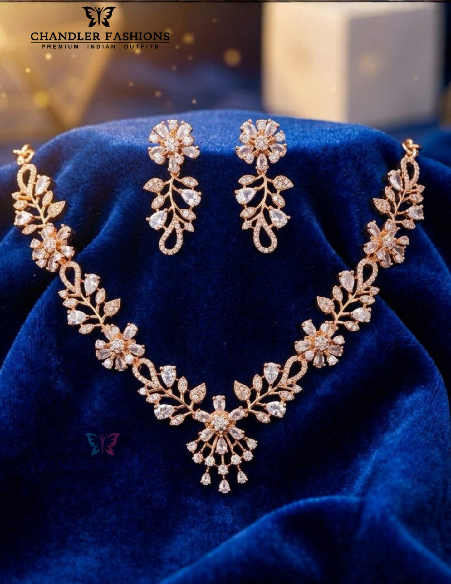 White Stone Gold Plated Necklace And Earrings Near Me