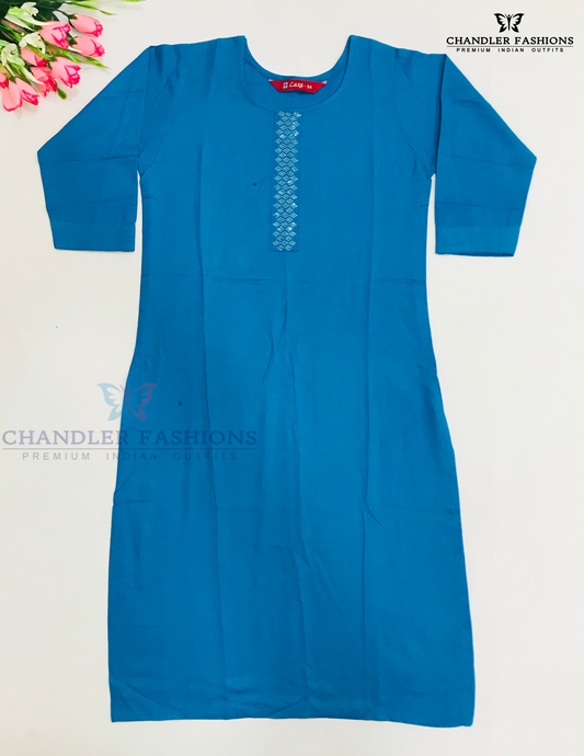 Elegant Sky Blue Color Rayon Kurti With Stone Work For Girls