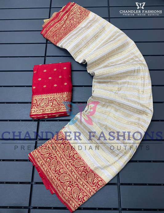 Elegant White Color Silk With Zari Work Saree For Women