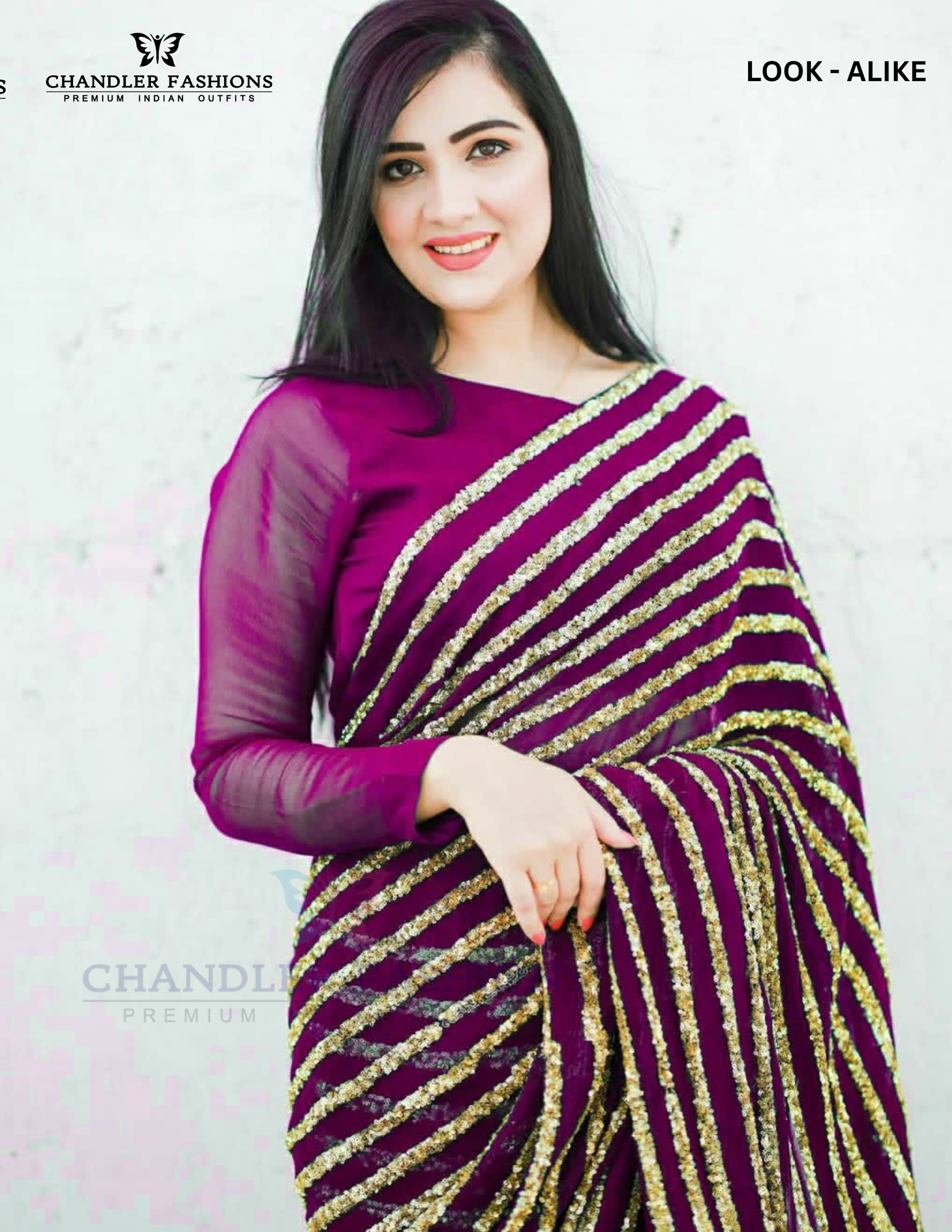 Elegant Purple Sequins Stripe Pure Georgette Trendy Saree Near Me