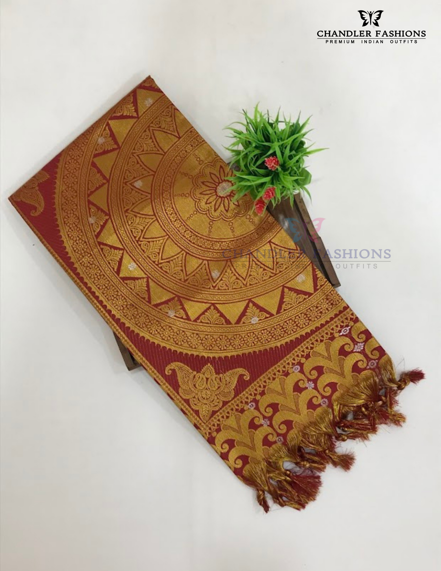 Delightful Red Color Art Silk With Gloden Zari Work Shawl (Ponnadai) For Guest Near Me