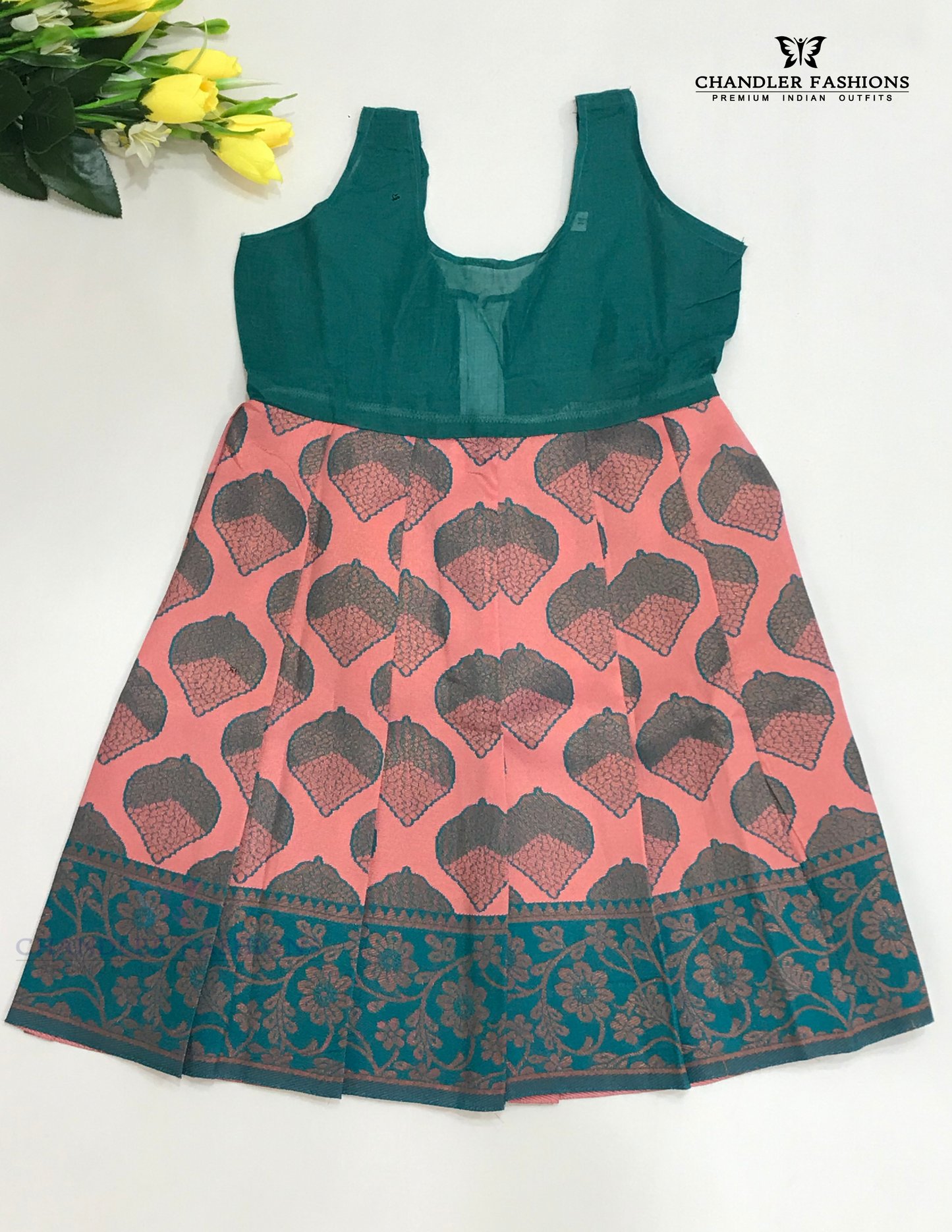 Ravishing Rama Green And Pink Art Silk Langa Set With Designer Zari Work In Apache Junction