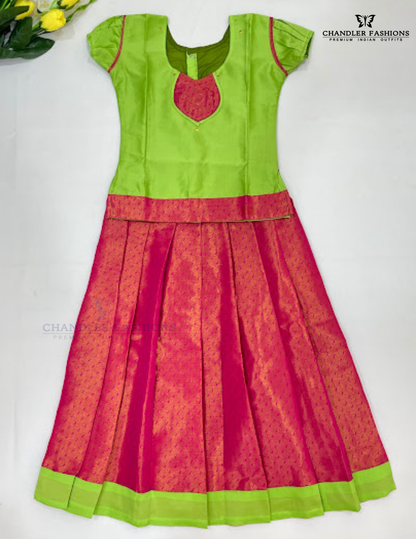 Beautiful Light Green Color Silk Langa Set With Zari Work For Girls