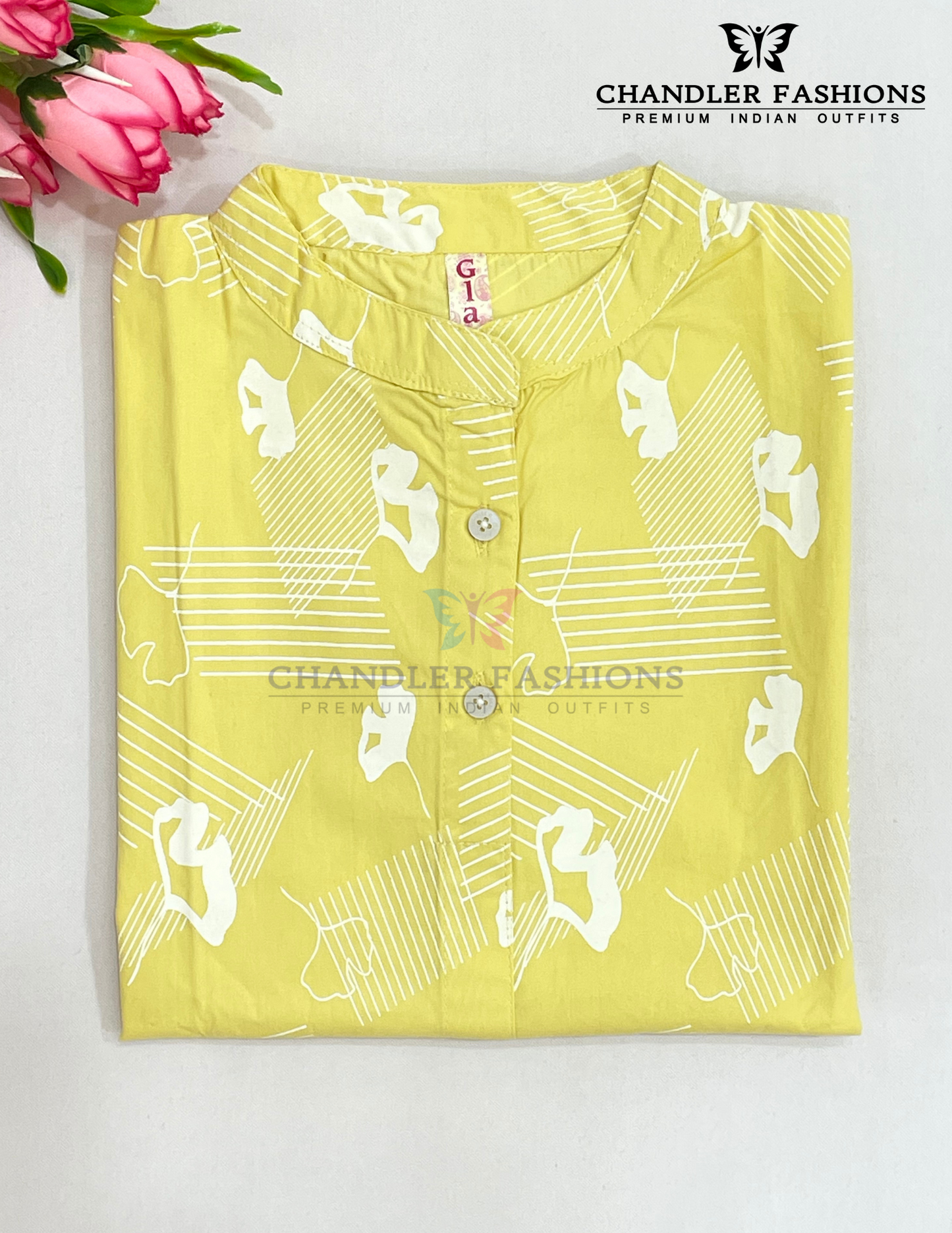 Yellow Color Cotton With Printed Work Kurti Near Me