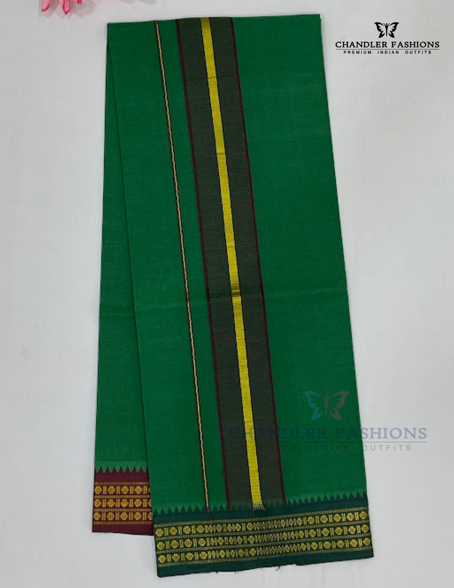 Green Color Cotton Dhoti With Zari Border Near Me