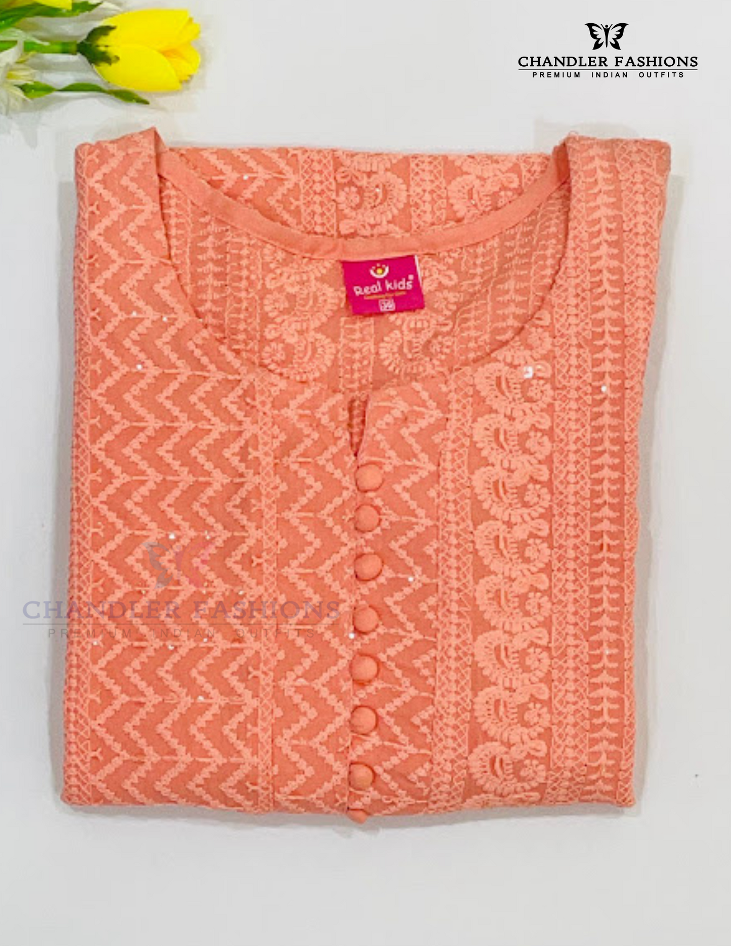 Peach Color Soft Cotton With Chikankari Work Kurti In USA