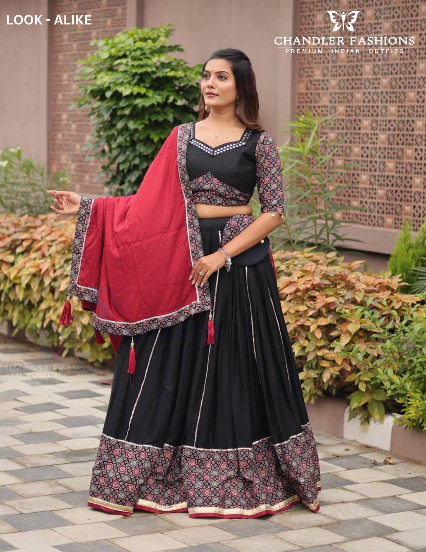 Attractive Black Cotton Garba Lehenga Choli For Women