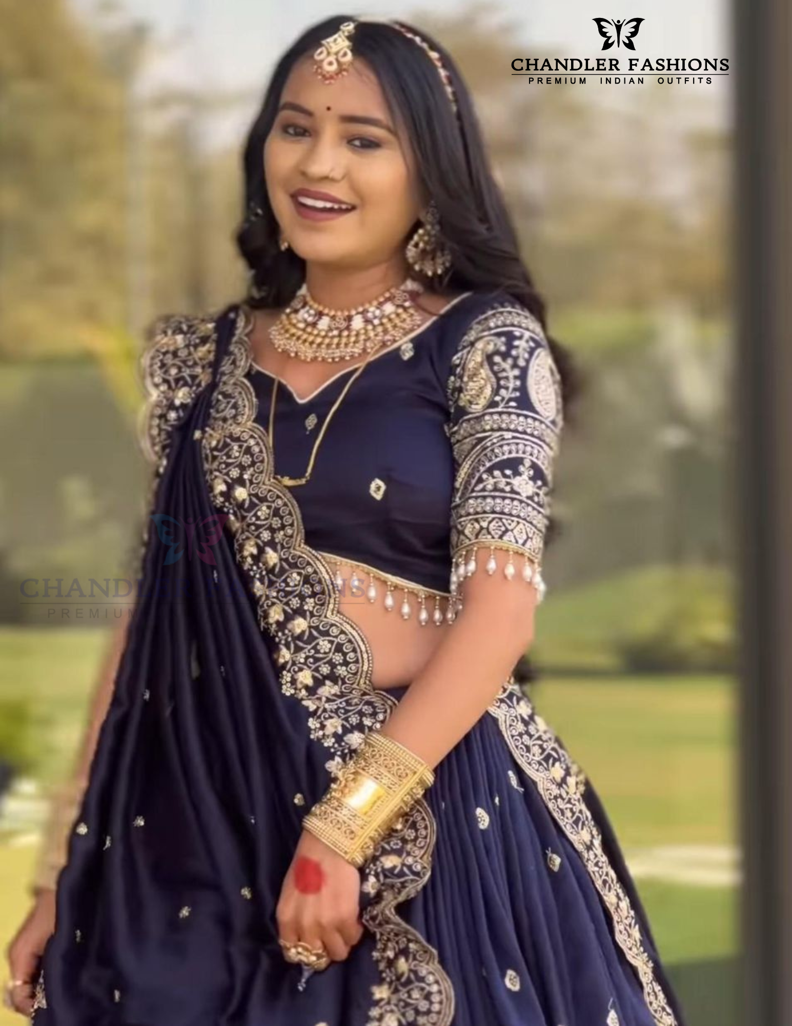 Dark Blue Embroidery Work Lehenga Choli Sets In Chandler