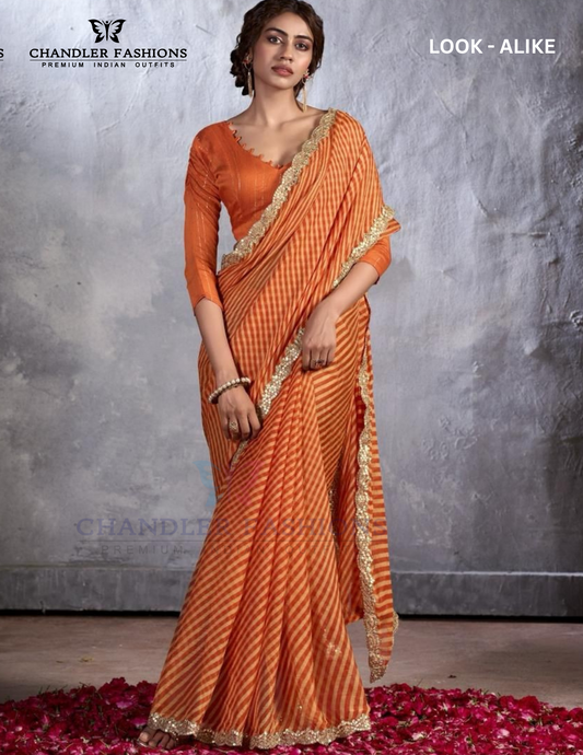 Captivating Orange Color Pure Chiffon With Printed Work Saree