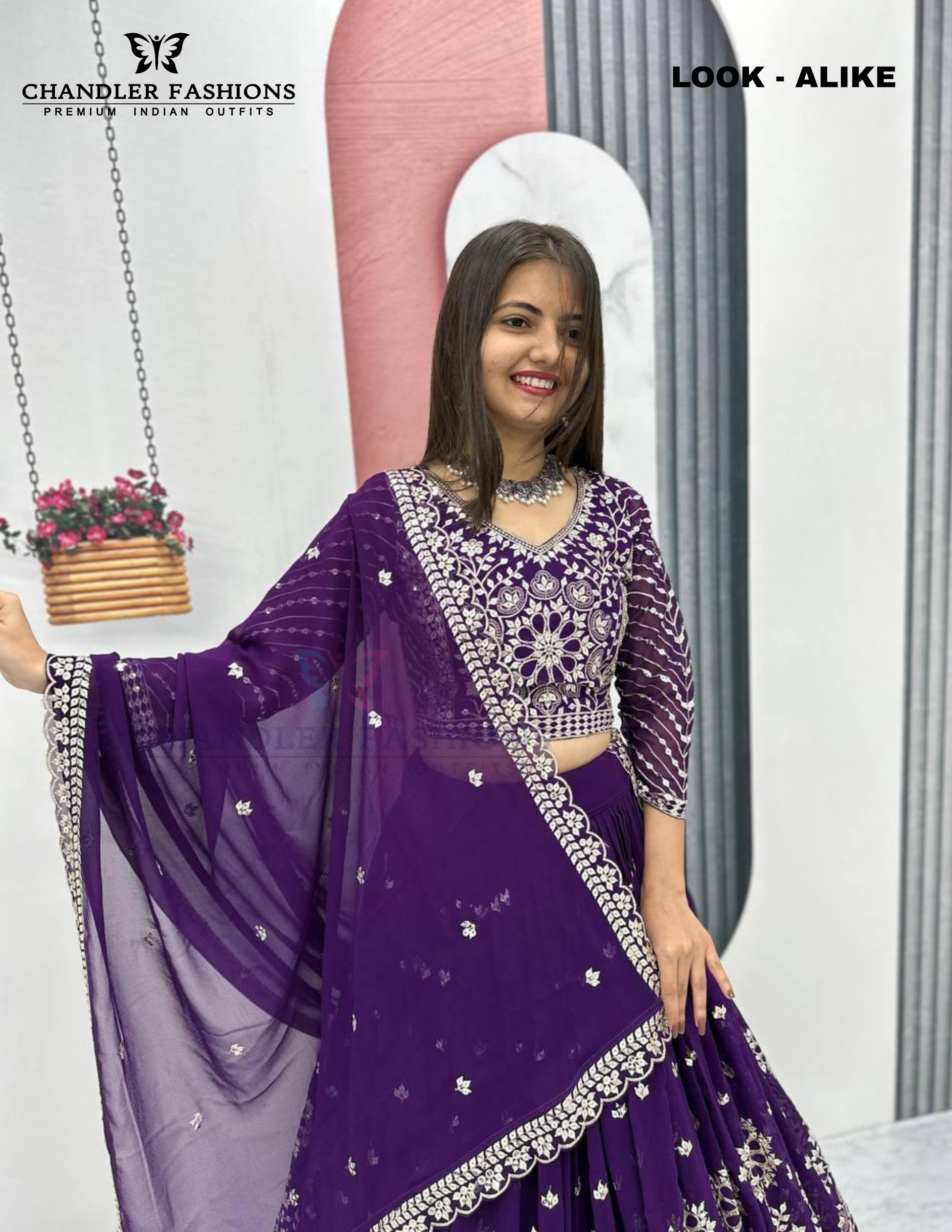 Alluring Purple Color Georgette Lehenga Choli With Embroidery Work In Globe