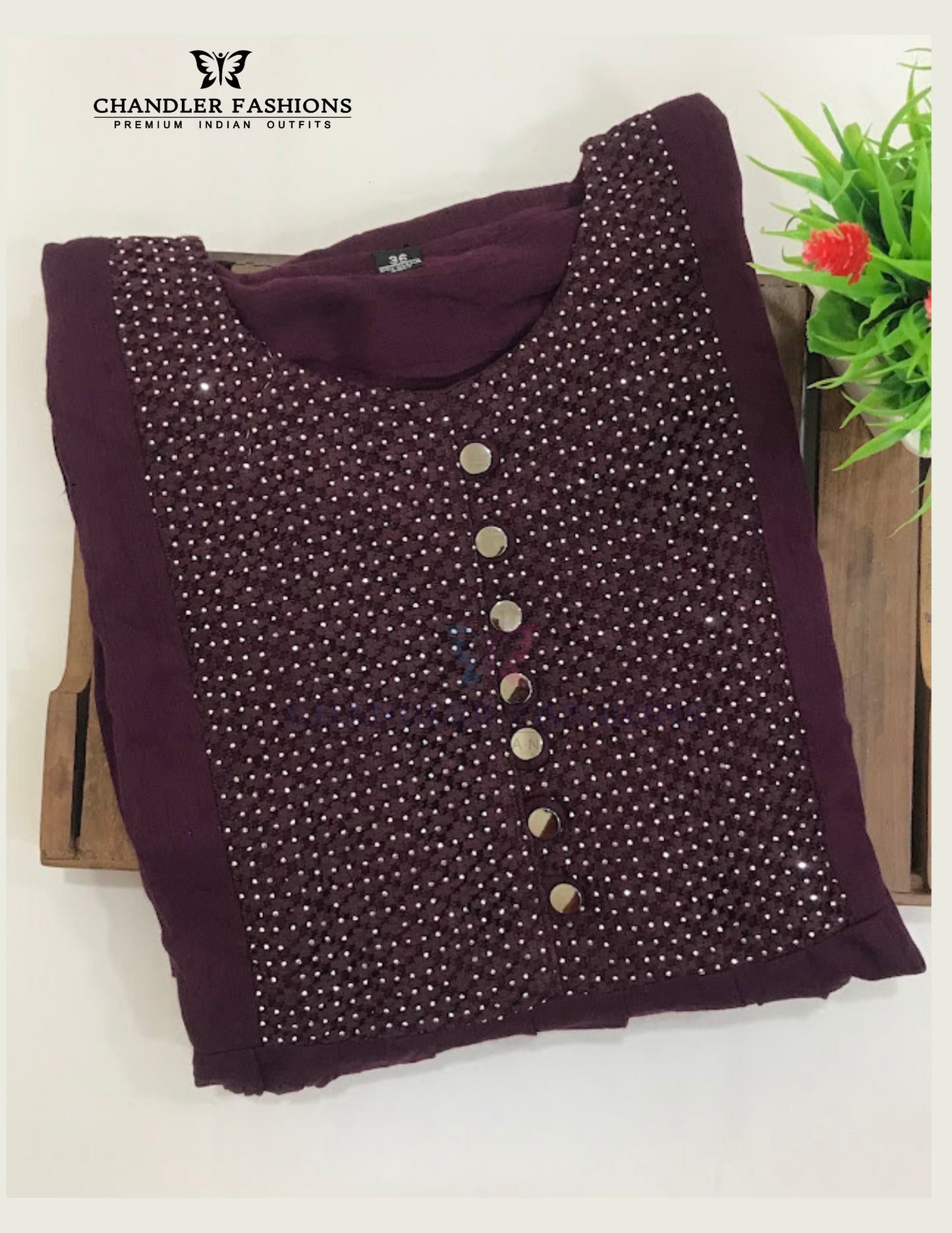 Purple Color With Stone Work Rayon Kurti In USA