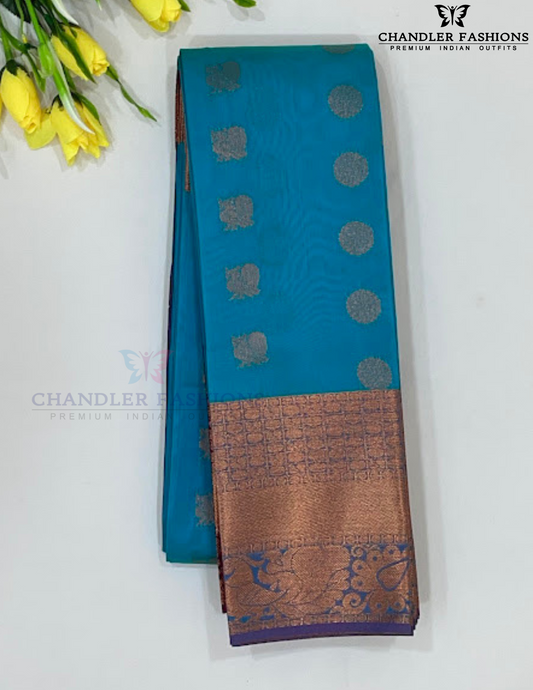 Elegant Blue Color Art Silk Saree With Contrast Border For Women