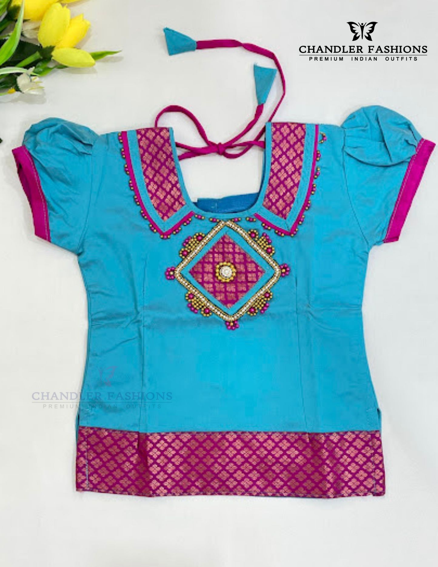 Sky Blue Color Silk Langa Set With Zari Work In Mesa