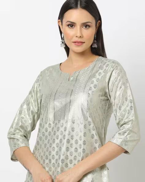 Silver Foil Print Kurtis For Women In USA