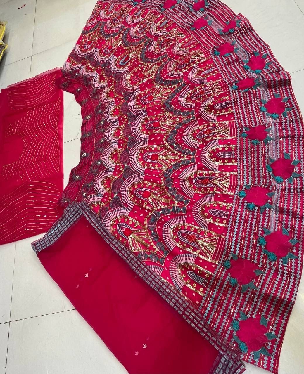 Stunning Red Color Soft Mono Net With Sequins Thread Embroidery Work Lehenga Choli In Tempe