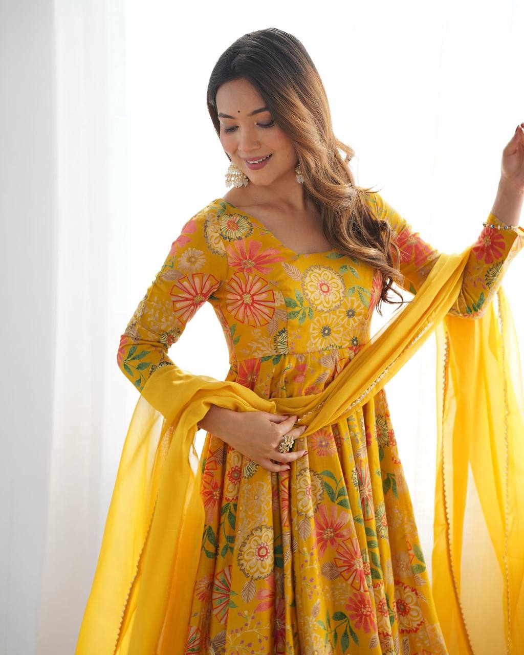 Yellow Color Roman Silk Kurti And Palazzo With Dupatta Set In USA