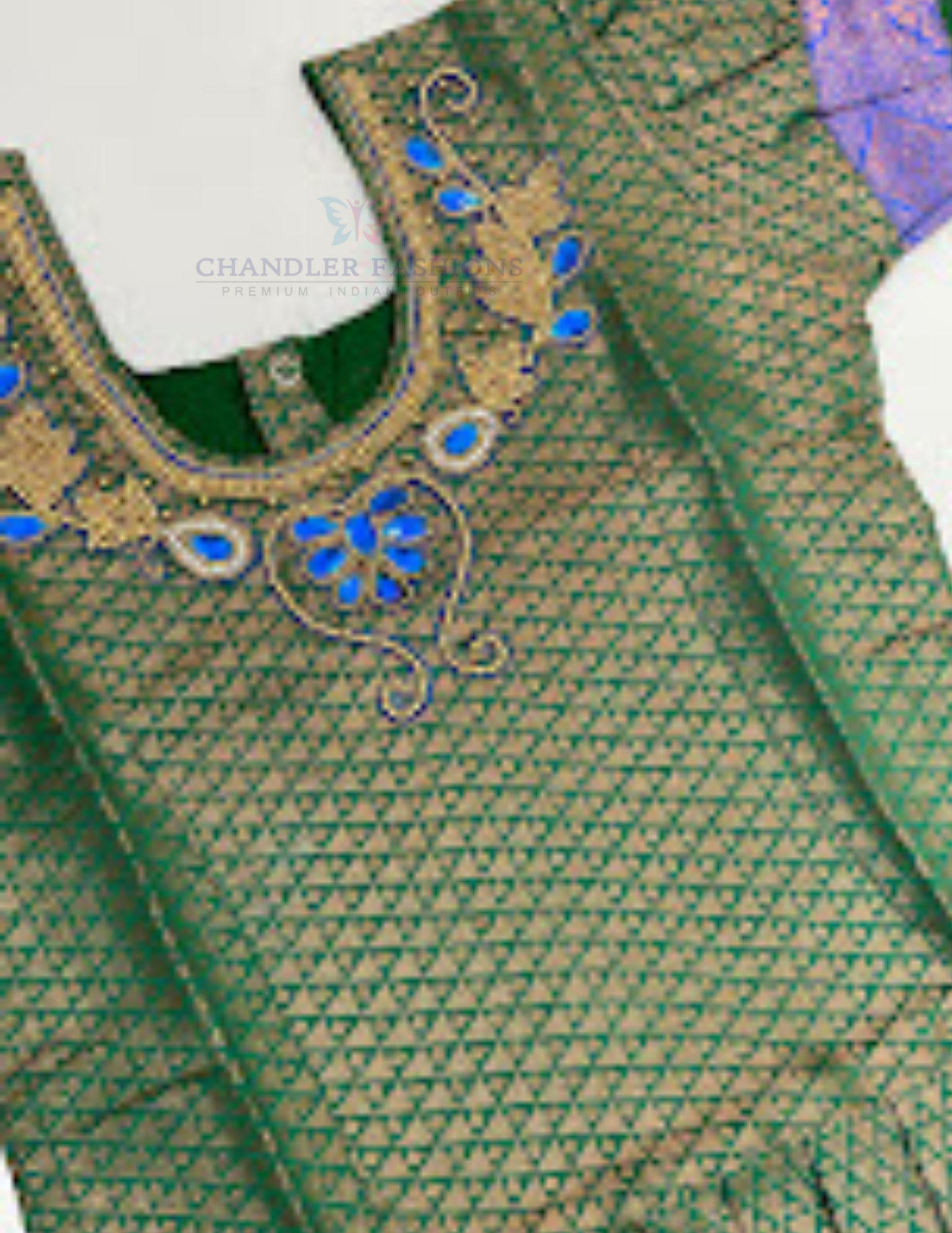 Green And Blue Color Stone Work With Silk Langa set In Suncity