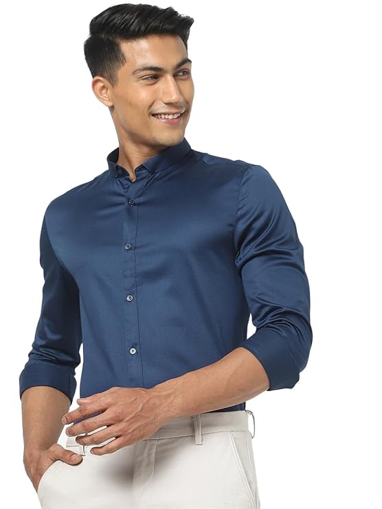 Navy Blue Colored Shining Silk Shirt For Men Near Me