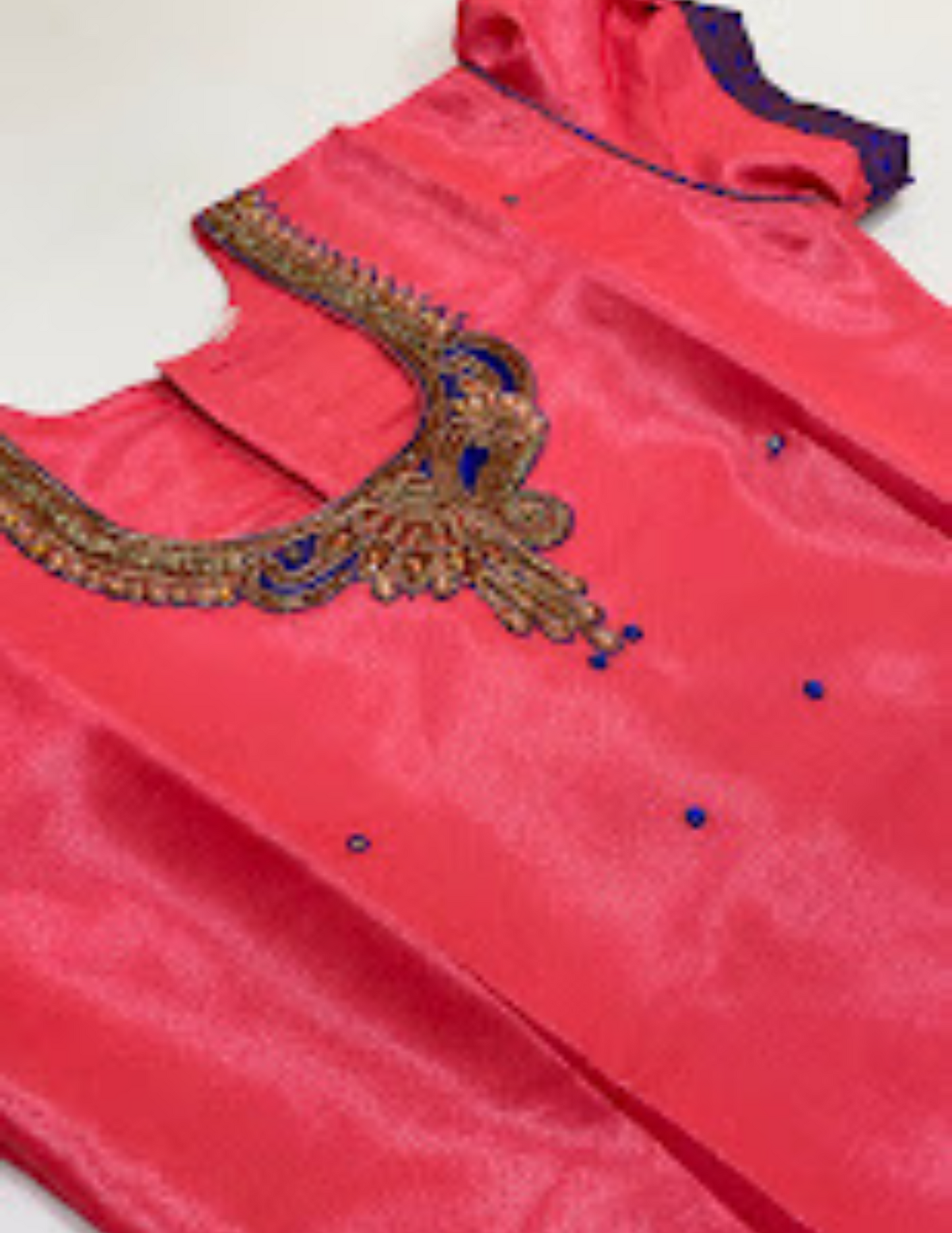 Graceful Pink And Blue Color Stone Work With Silk Langa set In Mesa