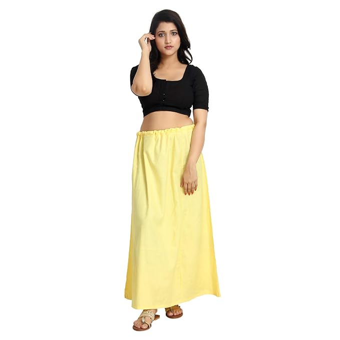 Wonderful Light Yellow Colored Cotton Readymade Petticoat For Women