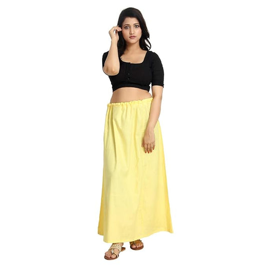 Wonderful Light Yellow Colored Cotton Readymade Petticoat For Women