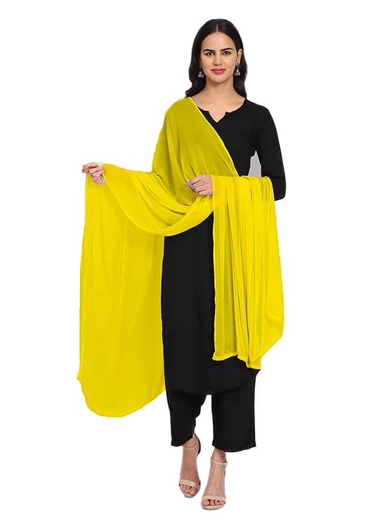 Girl's Bright Yellow Chiffon Dupatta In USA