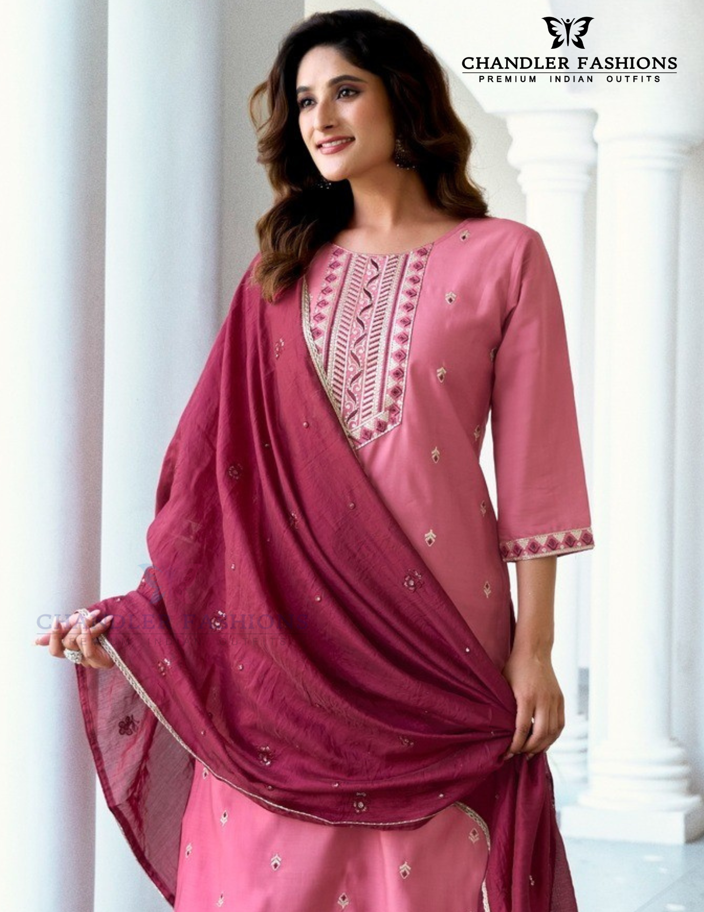 Pink And Maroon Color Roman Silk Salwar Suits In USA