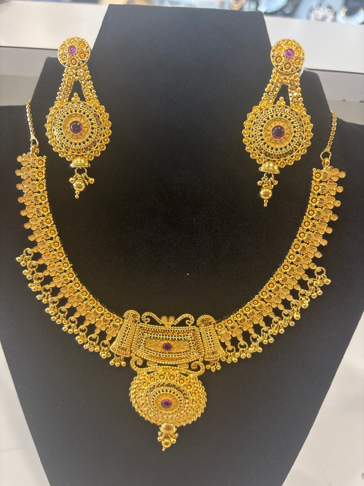 Stunning Gold Balls Hanging Gold Plated Necklace With Earrings