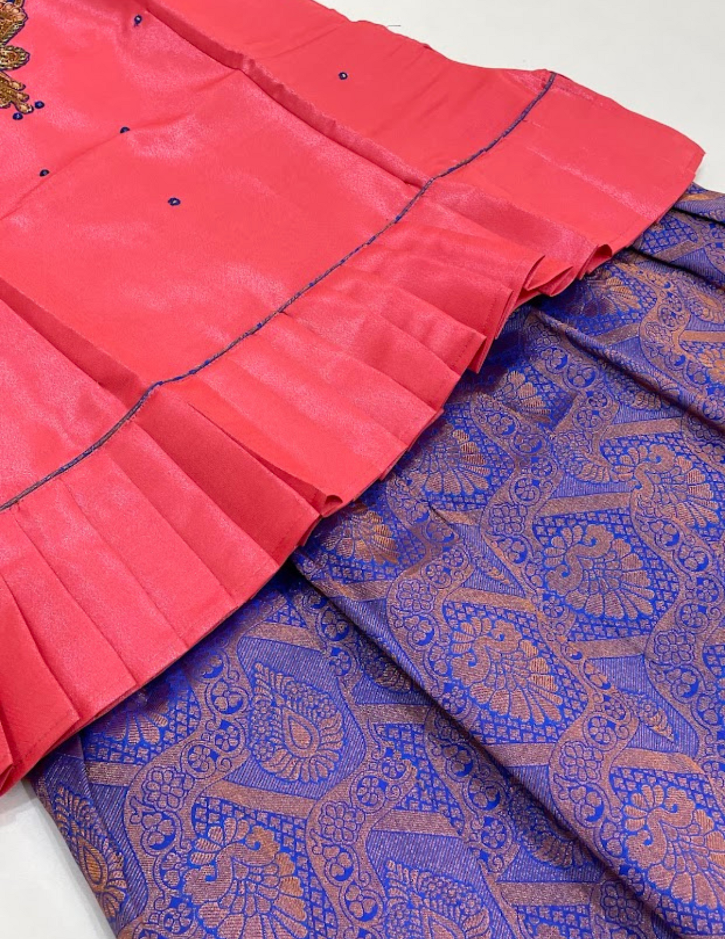 Pink And Blue Color Stone Work With Silk Langa set In Suncity
