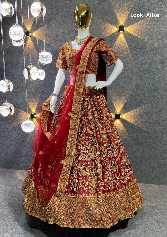 Alluring Maroon Color Embroidered Satin Silk Sequins Work Lehenga Choli For Women