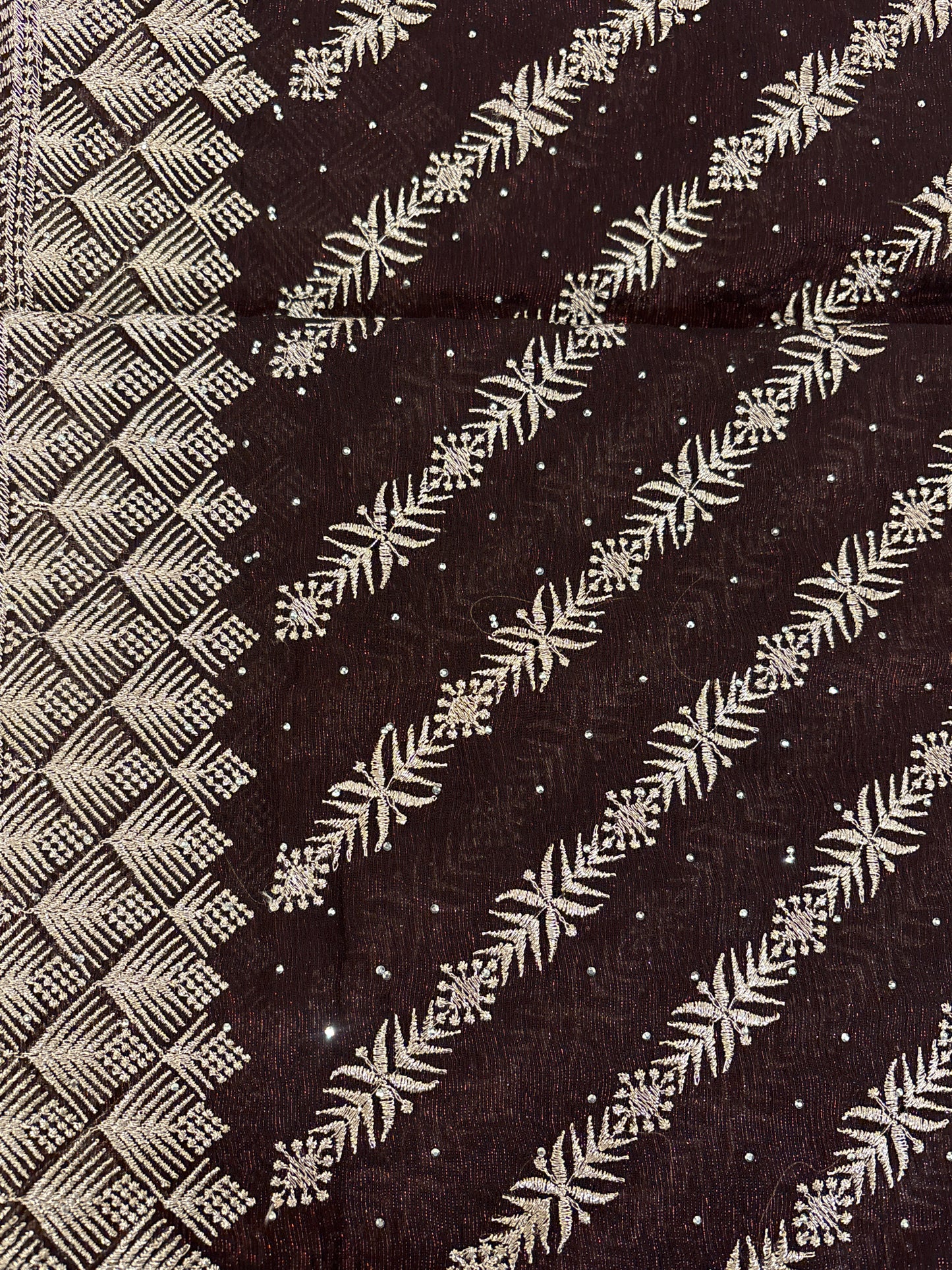 Marvellous Dark Wine Color Georgette Embroidered Work Fancy Saree - PREMIUM QUALITY