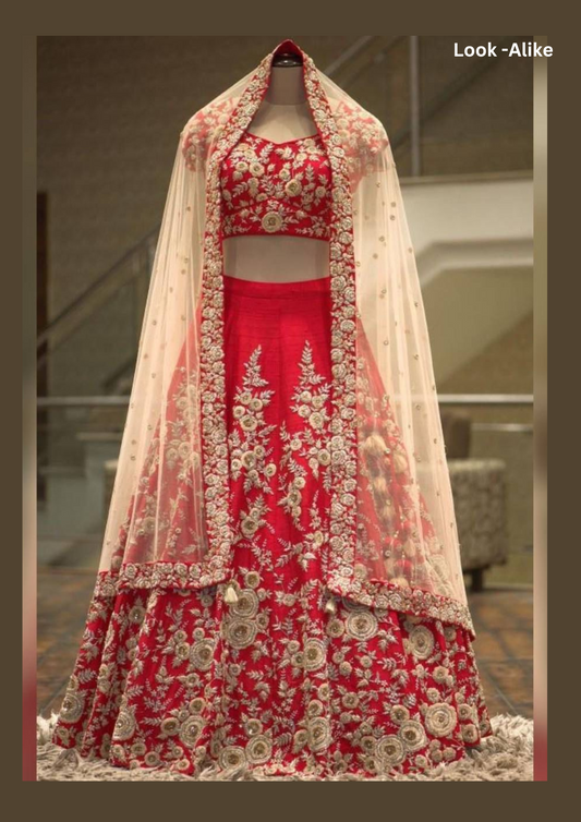 Beautiful Red Colored Threading Embroidery With Zari Work Bridal Lehenga Choli For Women
